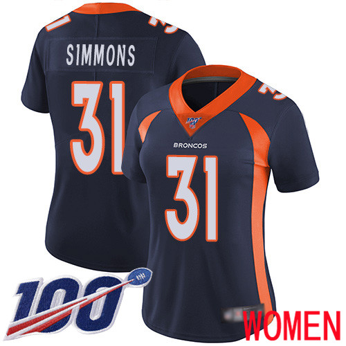 Women Denver Broncos #31 Justin Simmons Navy Blue Alternate Vapor Untouchable Limited Player 100th Season Football NFL Jersey